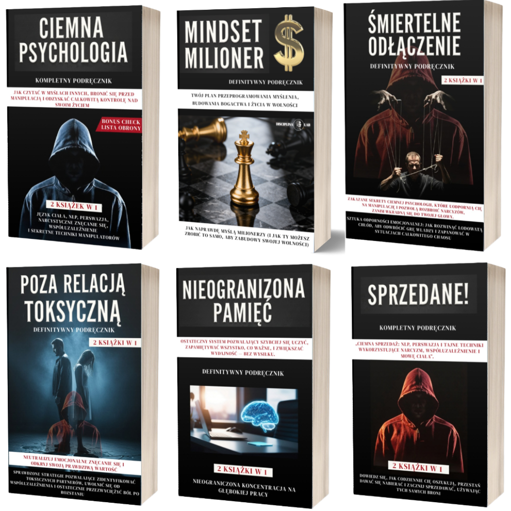 (PAKIET 6 W 1) CIEMNA PSYCHOLOGIA + MYŚLENIE MILIONERA + ŚMIERTELNE ODŁĄCZENIE + POZA TOKSYCZNYM ZWIĄZKIEM + SPRZEDANY + NIEOGRANICZONA PAMIĘĆ